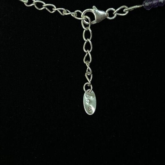 Handmade 925 Sterling Silver and Faceted Amethyst Choker Necklace 18”-20” - Picture 2 of 5